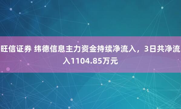 旺信证券 纬德信息主力资金持续净流入，3日共净流入1104.85万元